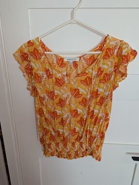 Rose & Olive Orange and Yellow Floral Flutter-Sleeve Blouse